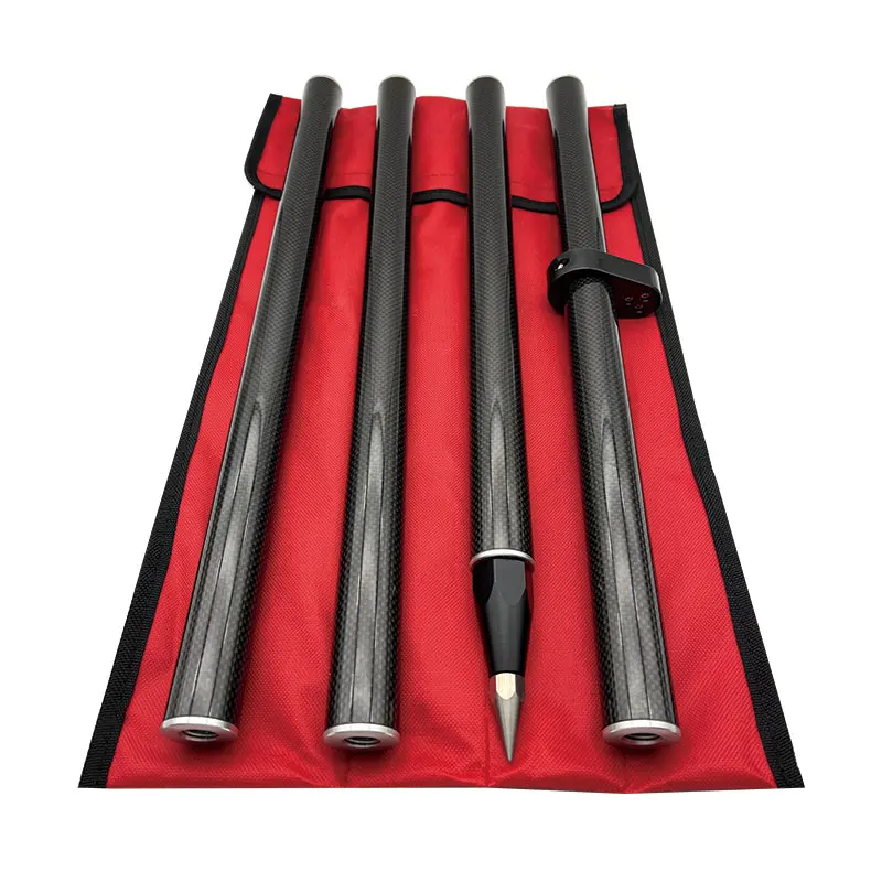 4 Section 2 Meter RTK GPS Carbon Fiber Survey Phyma Stick With Level Bubble 0 Mm Constant, Aluminum Alloy, Stable Structure Quick Release Clamp For Soil Base Measurement