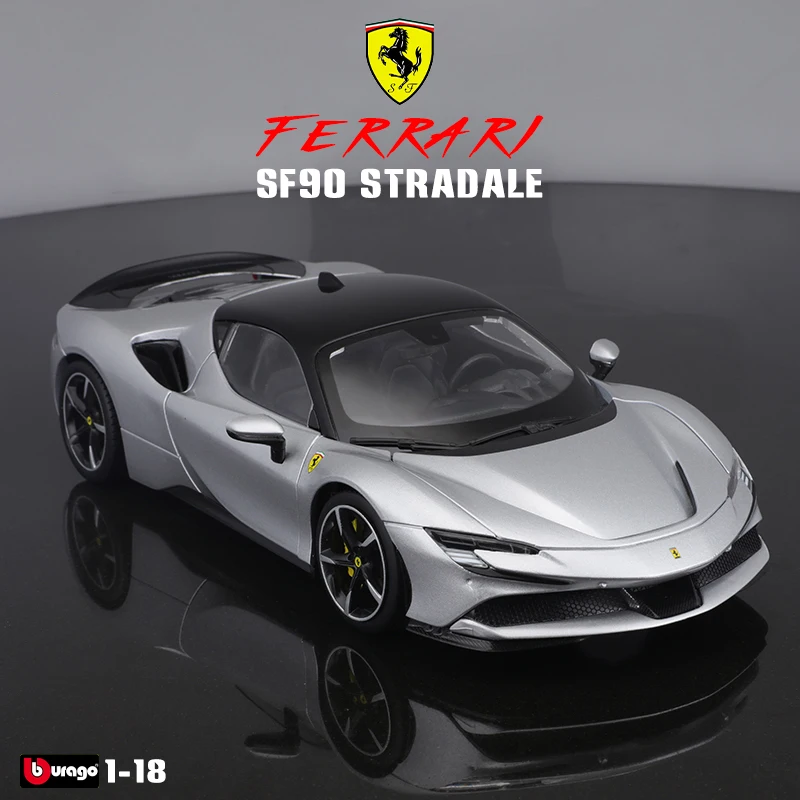 Bburago 1:18 Silver Gray Ferrari SF90 Stradale Alloy Model Car Simulation Decoration Collection Gift Toy Die Casting Model Boy bburago 1 18 new ferrari monza sp1 car alloy car model simulation car decoration collection gift toy die casting model boy toy