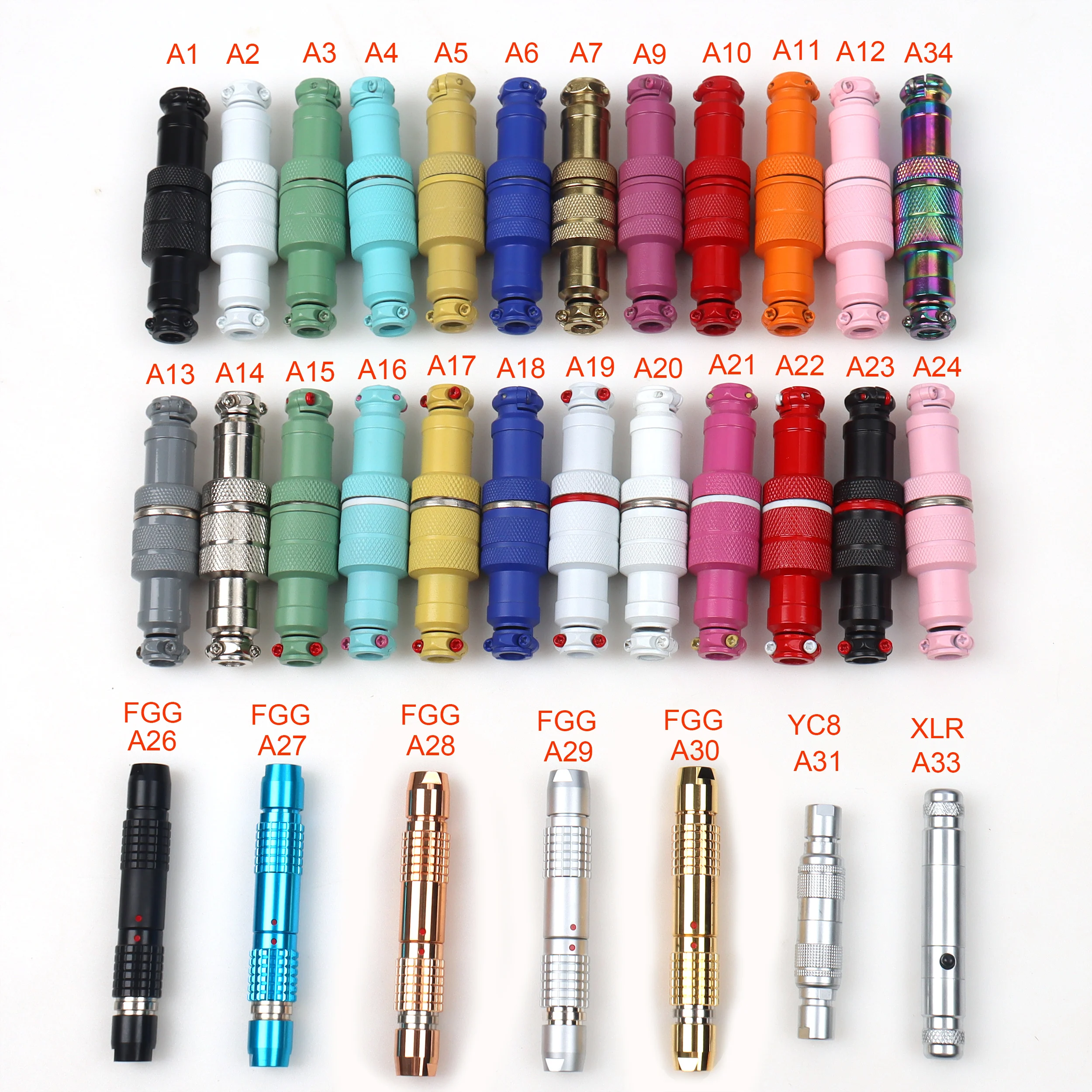 

5Pin 5 Core Colorful Matt GX16 Aviator Connector Plug with Colorful Screw Socket Docking for Keyboard Coiled USB Type C Cable