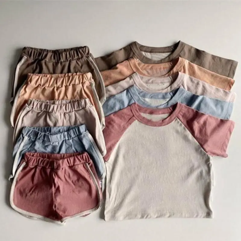 

2023 Summer New Toddler Baby Clothing Set Cotton Patchwork Short Sleeve T-shirt +Shorts 2pcs Suit Kids Boys Girls Casual Clothes