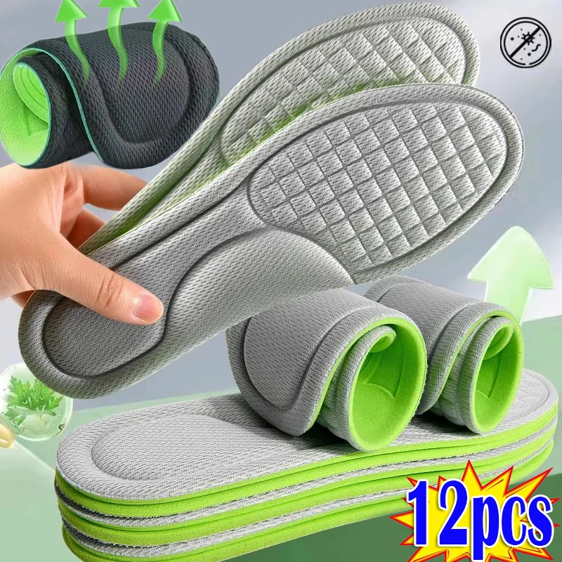 

12pcs Memory Foam Orthopedic Insoles Shoe Pad Men Women Nano Antibacterial Deodorization Insole Sweat Absorption Running Cushion