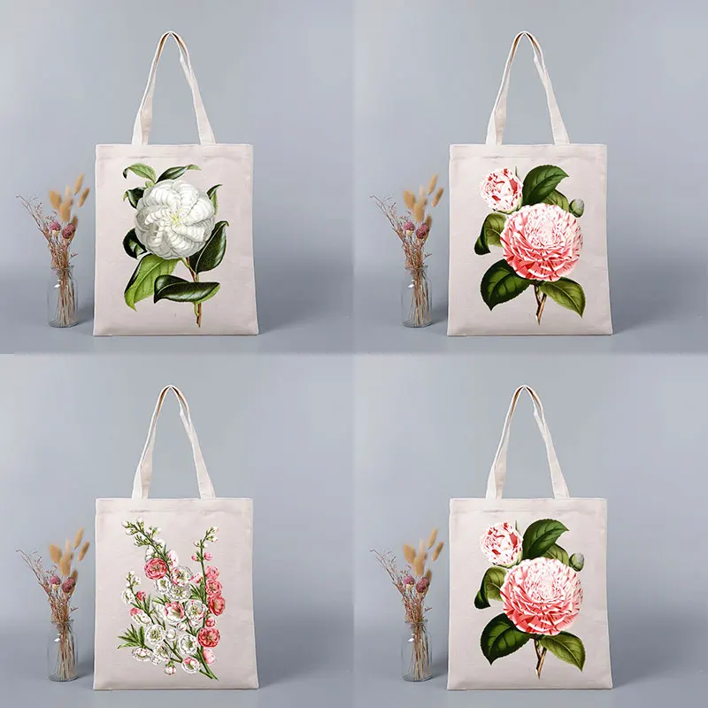

Flower Print Women Large Eco Canvas Shoulder Bag Shopping Bags Students Book Bag Cotton Cloth Handbags Tote for Girls New 2022