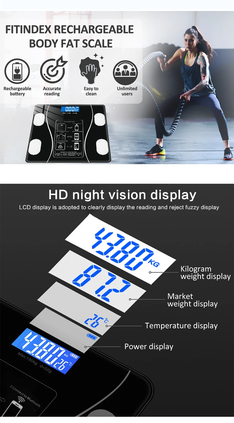 Bathroom Weight Scale Bluetooth Electron Digital Scales Wirless Balance Body BMI Precision Fat Scale Health Analyzer