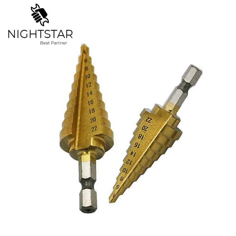 Krachtige 4-22mm HSS Hex Titanium Coated Step Cone Drill Bit Hole Metal Wood Cutter Tool  Blacksmith 4mm Bit Set Mini 4 42mm 4 32mm hss for titanium coated step drill bit drilling power tool for metal wood