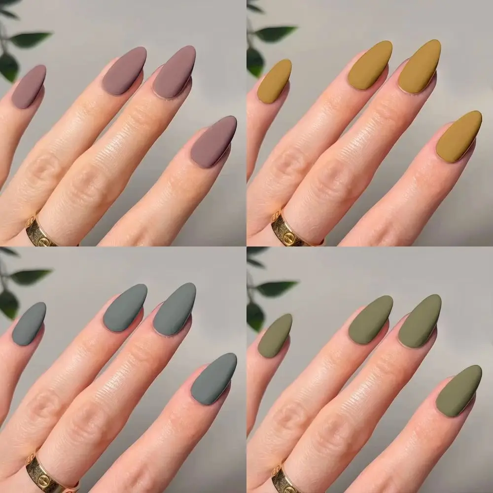 

French False Nails Manicure Matte Long Almond Press on Nails Detachable Solid Color Fake Nials DIY
