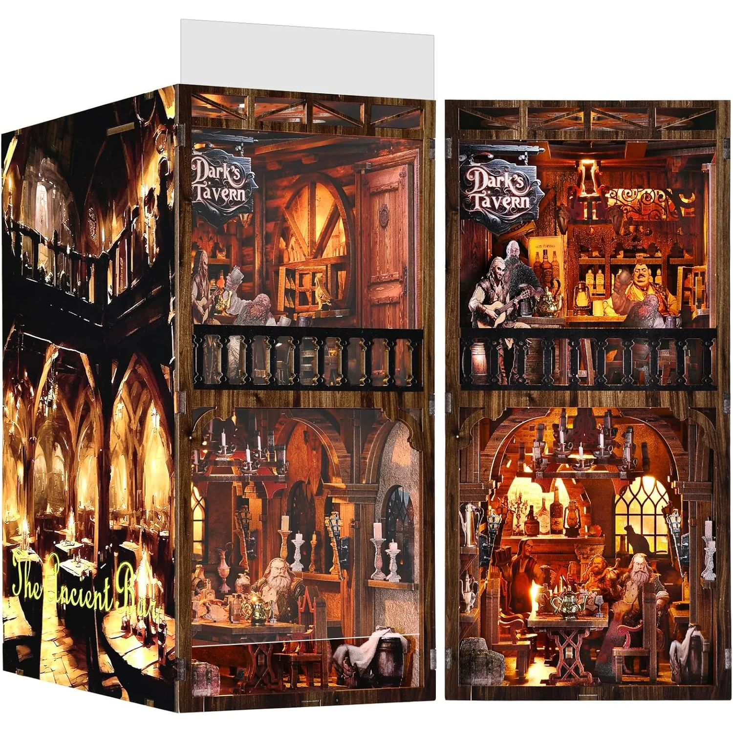 Hamaileon Kendin Yap Kitap Köşesi Seti 3D Ahşap Yapboz Oyuncak Ev Kitaplık, Minyatür Model Yapım Kitaplığı (Dark's Tavern)