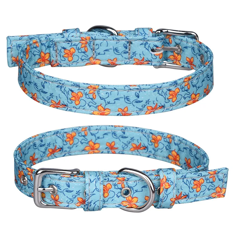 New Cute  Canvas Pet Collar Flower Pattern Bohemian Style Adjustable Size 8 Colors Dog Collar Cat Necklace Sweet Pet Accessories