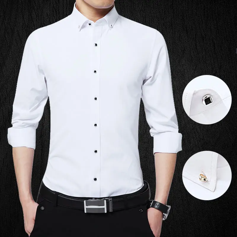 

Men's Long-Sleeved Spring Autumn White Shirt Men's Korean-Style Casual Slim Fit Business Suit Clothes