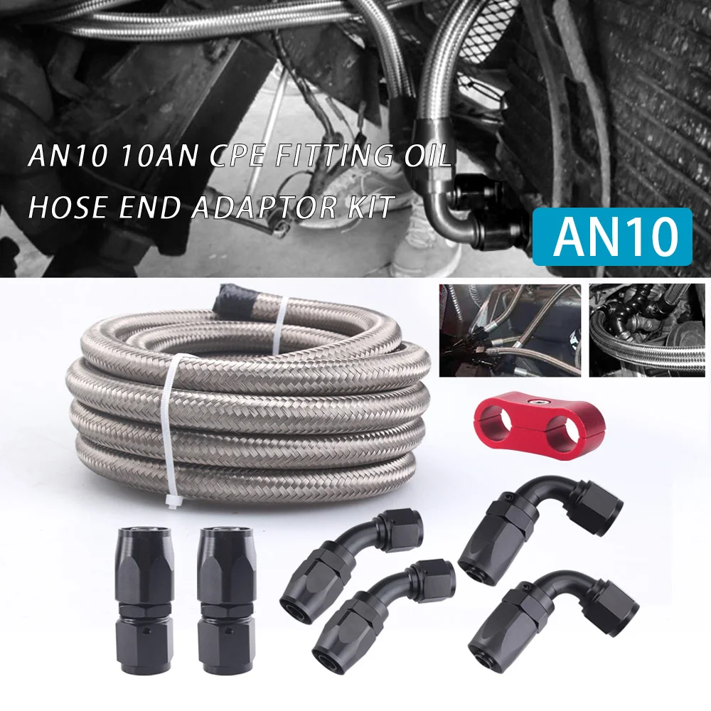 

Fitting Adapter AN10 Stainless Steel Braided Brake Gas Oil Fuel Line Hose Oil Cooler Pipe Hose with 7pcs Hose End Fitting