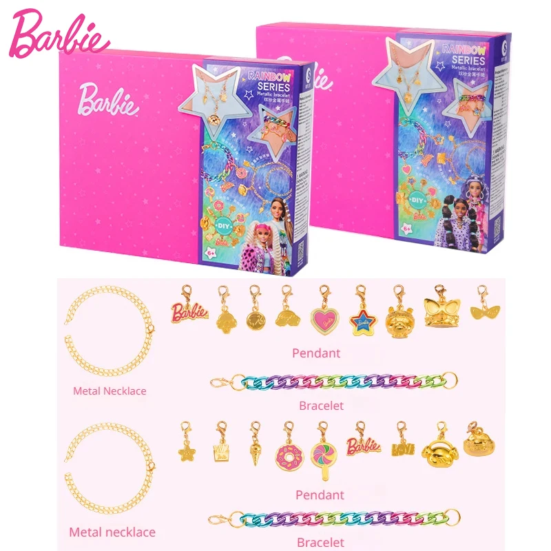 Fashion Barbie Jewelry Set Children Toys for Girls Bracelet Metal Necklace Beading DIY Clothes Accessories Decor Birthday Gift original barbie dolls club chelsea toys for girls children school life playset baby bonecas furniture accessories birthday gifts