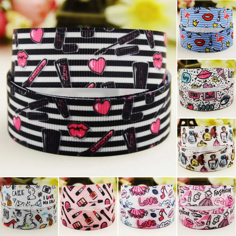 

22mm 25mm 38mm 75mm Lipstick & Perfume & clothes cartoon printed Grosgrain Ribbon party decoration 10 Yards satin ribbons