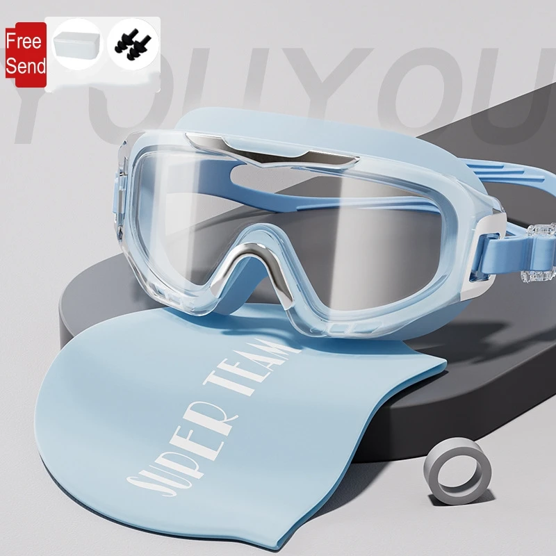 Men Women Anti-fog UV Protection Big Frame Adjustable Professional Swim Glasses Cap HD View WaterProof Beach Goggles EyeWear 4
