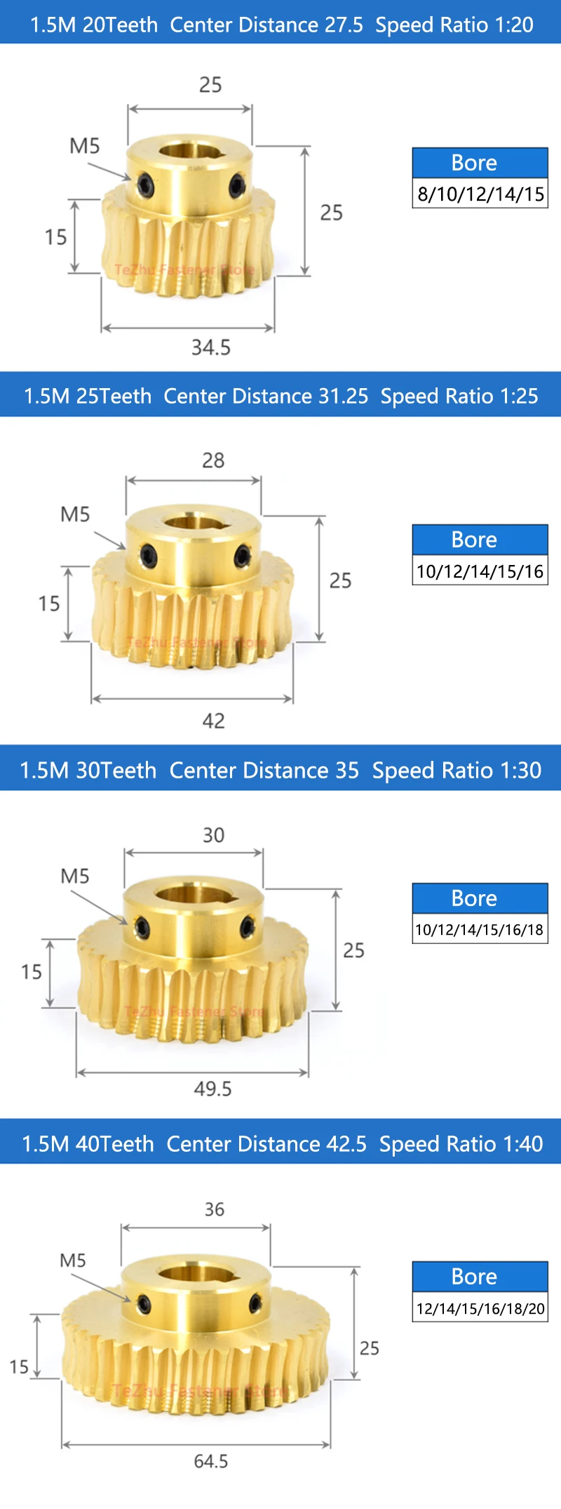 Speed Ratio, 20, 25, 30, 40 Dentes,