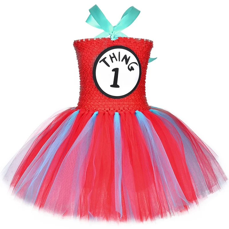 Thing 1 and Thing 2 Costumes Kids Sky Blue Red Tulle Tutu Dress Up Clothes Toddler Girls Halloween Birthday Party Princess Dress