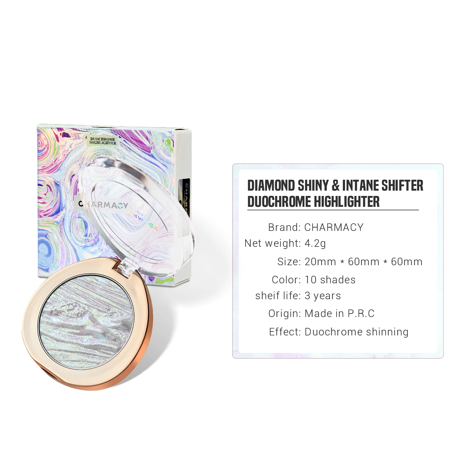 CHARMACY Duochrome Pigment Highlighter Glitter Long-lasting Multichrome Professional Highlighter for Women highlighter powder,highlighter wand,highlighter stick