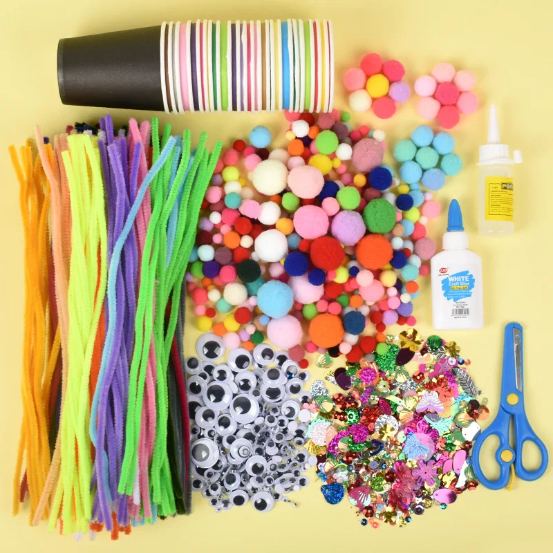 Root Twist Stick Imitation Velvet Flower Kindergarten Color Pompons Hair Ball Diy Material Kit Children