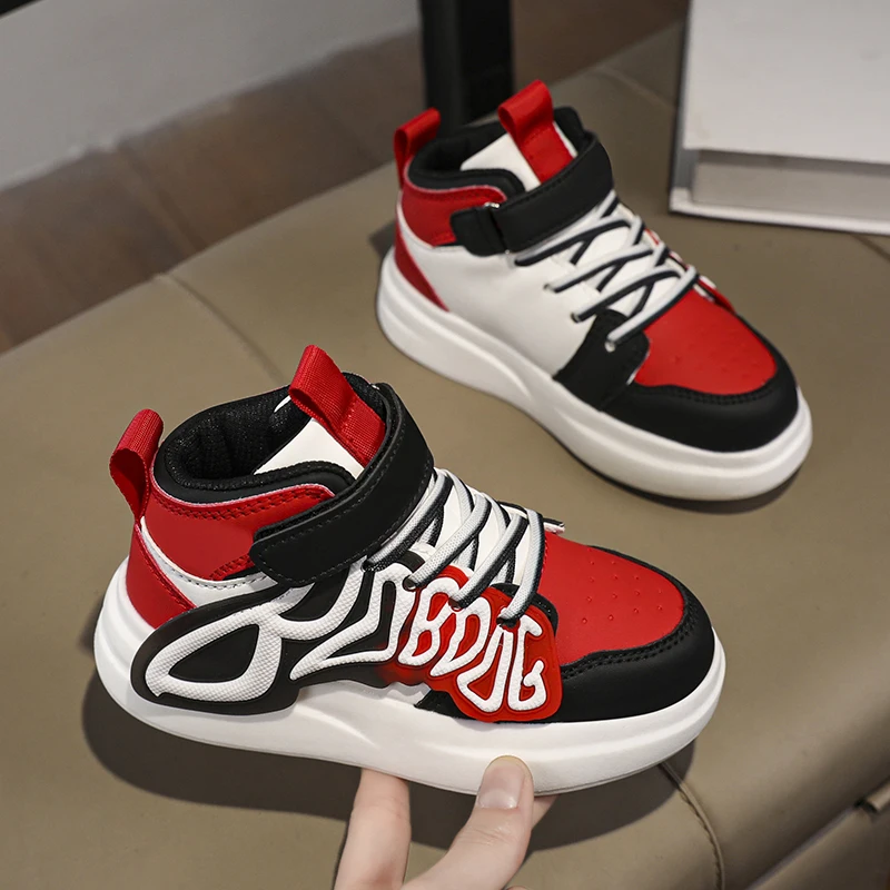 Children Led Light Shoes High-top Kids PU Leather Walking Flats USB Charging Luminous Shoes Boys Girls Lightweight Chunky