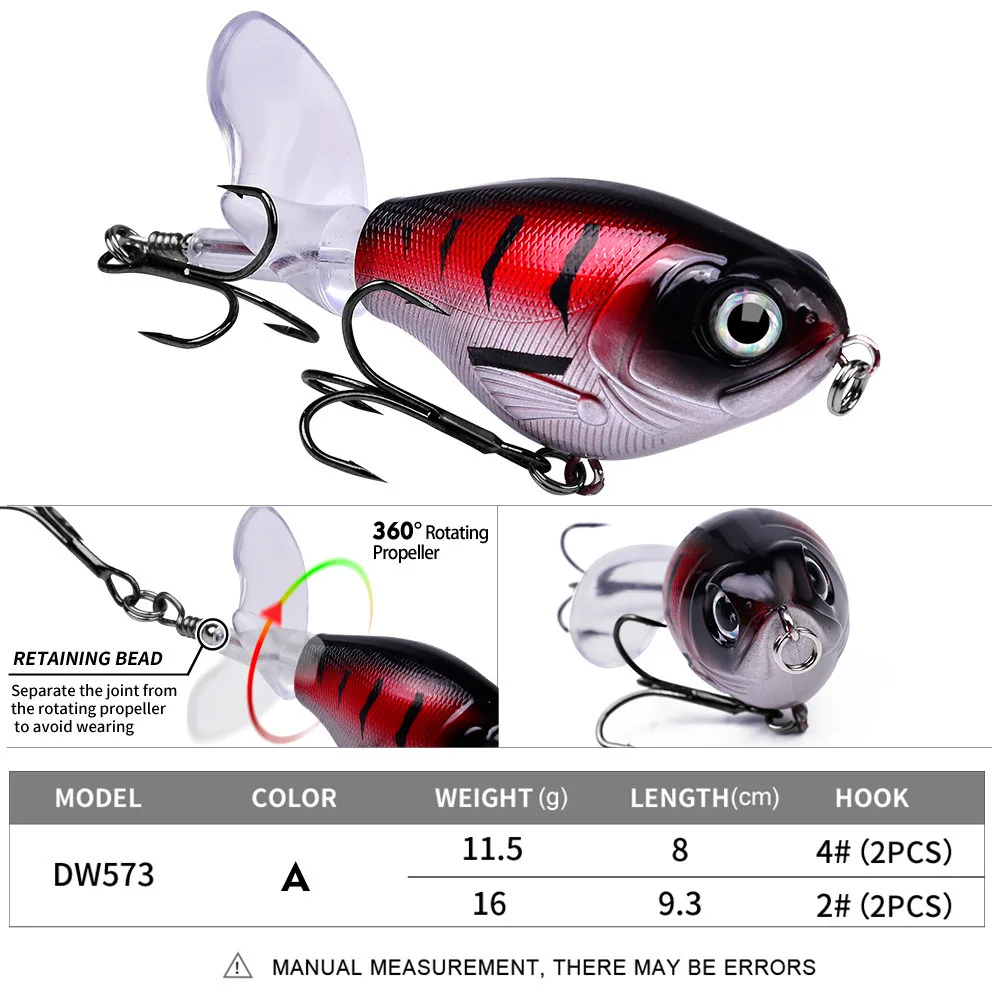 Topwater Fishing Lure Popper Plastic Hard Bait Swimbait Rotating Soft Tail Bass Pike Artificial Fishing Tackle Whopper Plopper - 5