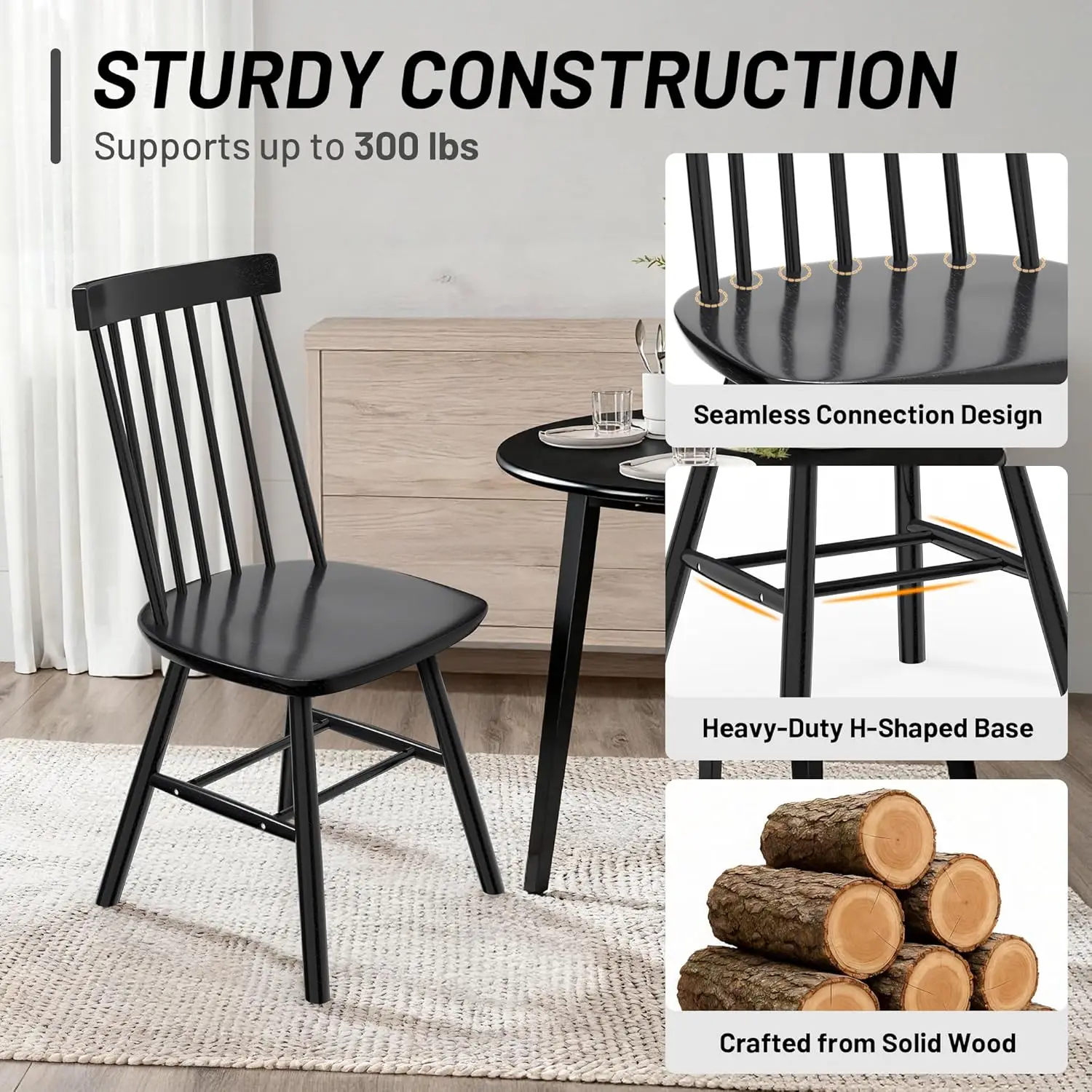 Black Farmhouse Windsor Dining Chairs 4