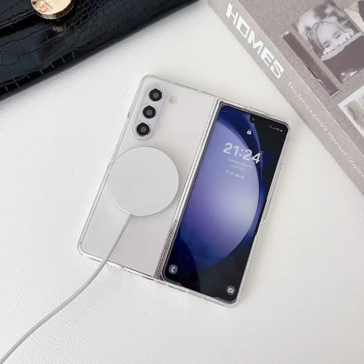 Transparent Magnetic Wireless Charging Phone Case with Hinge Protection