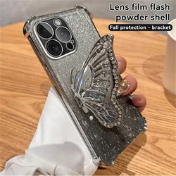 Luxury Glitter Butterfly Holder Soft Back Case - Elegant Sparkle Protective Cover for Xiaomi POCO X6 (Style 1)