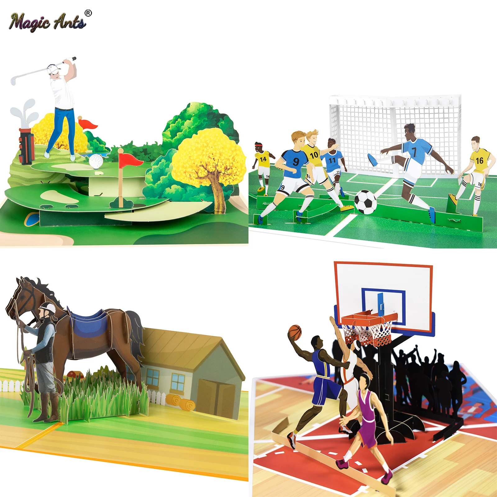 Sports Event Themed 3D Pop Up Card Dad Son Birthday All Occasions Baseball Football Basketball Golf Yoga Equestrian Greeting Cards