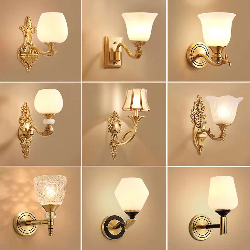 OUFULA American Brass Wall Lamp Indoor Living Room Bedroom Bedside Lamp Retro villa Hotel Corridor Hallway Wall Lampl Lamp 2