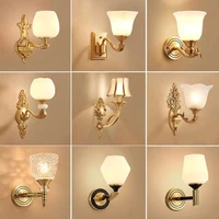 OUFULA American Brass Wall Lamp Indoor Living Room Bedroom Bedside Lamp Retro villa Hotel Corridor Hallway Wall Lampl Lamp 2
