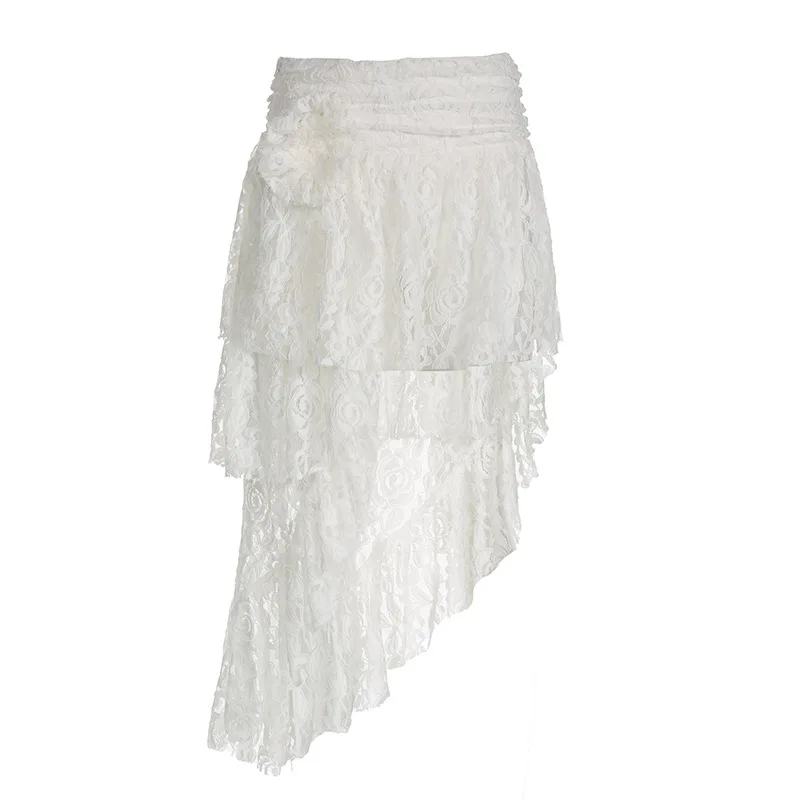 Asymmetrical Lace Floral Skirts for Women, High Street Y2k Vintage Lolita, Korean Style, Chic Streetwear, Kawaii, New