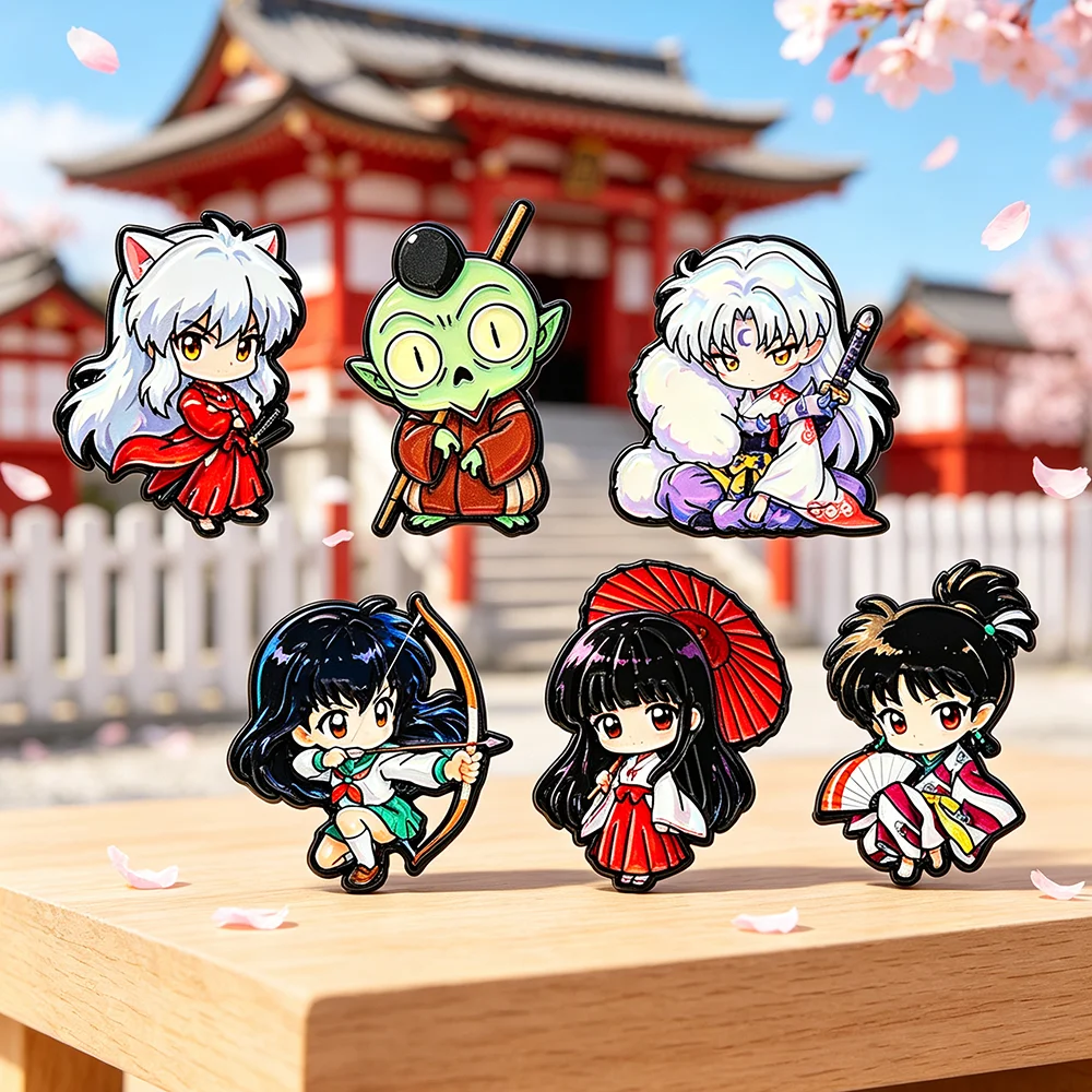 Chibi Anime Enamel Pin Collection: Set of 6 Cute Cartoon Lapel Brooches, Manga Metal Badges for Backpacks and Collectible Jewelry Gifts