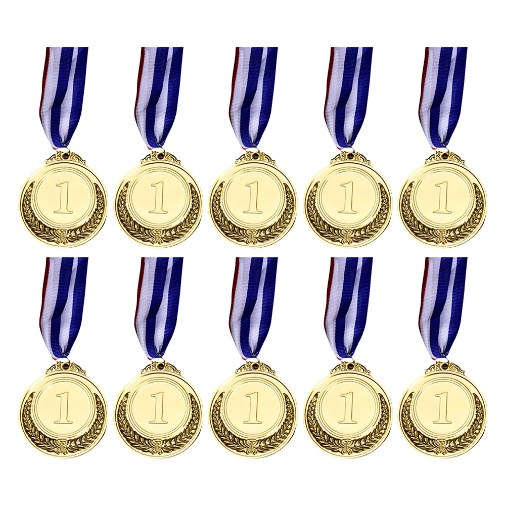 10Pcs 골드 상 메달 아연 합금 청동 상 메달(목 리본 포함) 우승자 보상 배지 2인치 교실 사무실 게임용