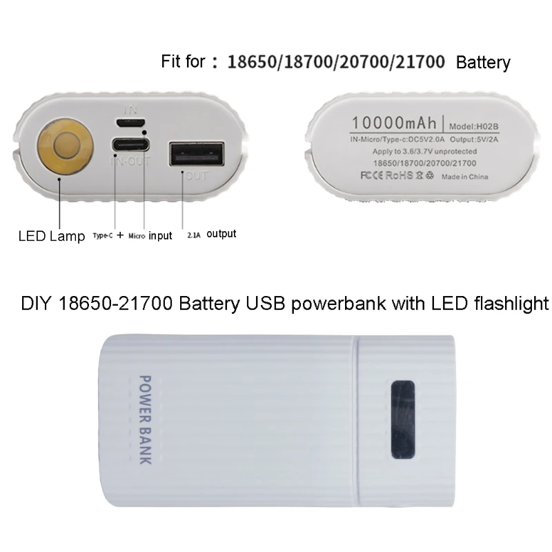 DIY USB Power Bank Kit Box for 18650 20700 21700 Battery Charger Adapter with LED Flashlight for Cellphone Tablet power bank,battery charger,battery storage box,power bank case,battery power bank box