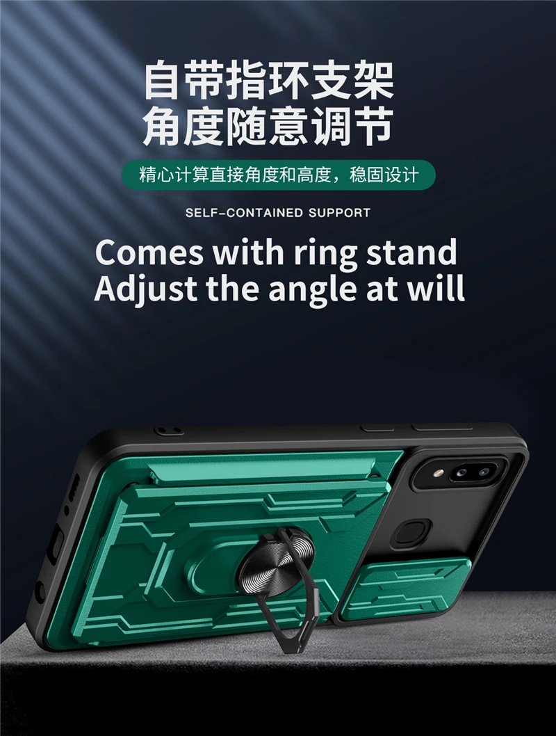 For Samsung Galaxy A20 A21S A30 A30S A31 A50 A50S A51 A71 Case Anti-drop Armor Stand Ring Slide Camera Card Slot Back Cover 4