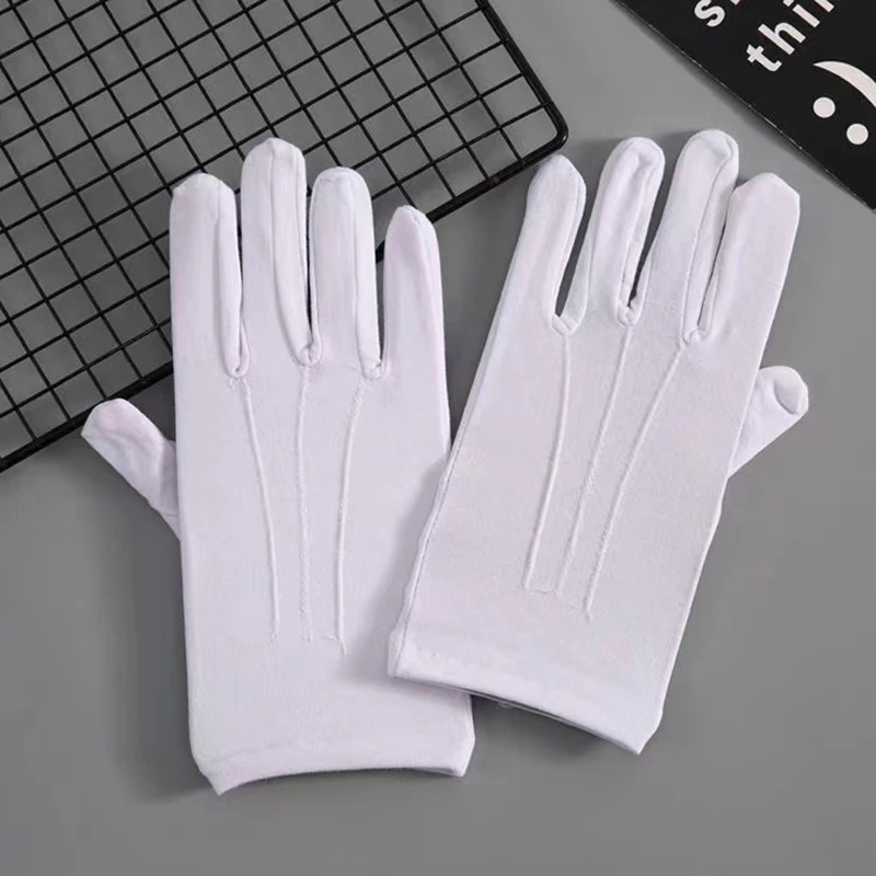 RCIDOS 3 Paia Bianco Guanti di Cotone Nylon con Bottone Adatto a tutte le occasioni costumi da parata, guardia d'onore, cosplay, feste a tema, ispezione gioielli antichi RCIDOS 3 Paia Bianco Guanti di Cotone Nylon con Bottone Adatto a tutte le occasioni costumi da parata, guardia d'onore, cosplay, feste a tema, ispezione gioielli antichi