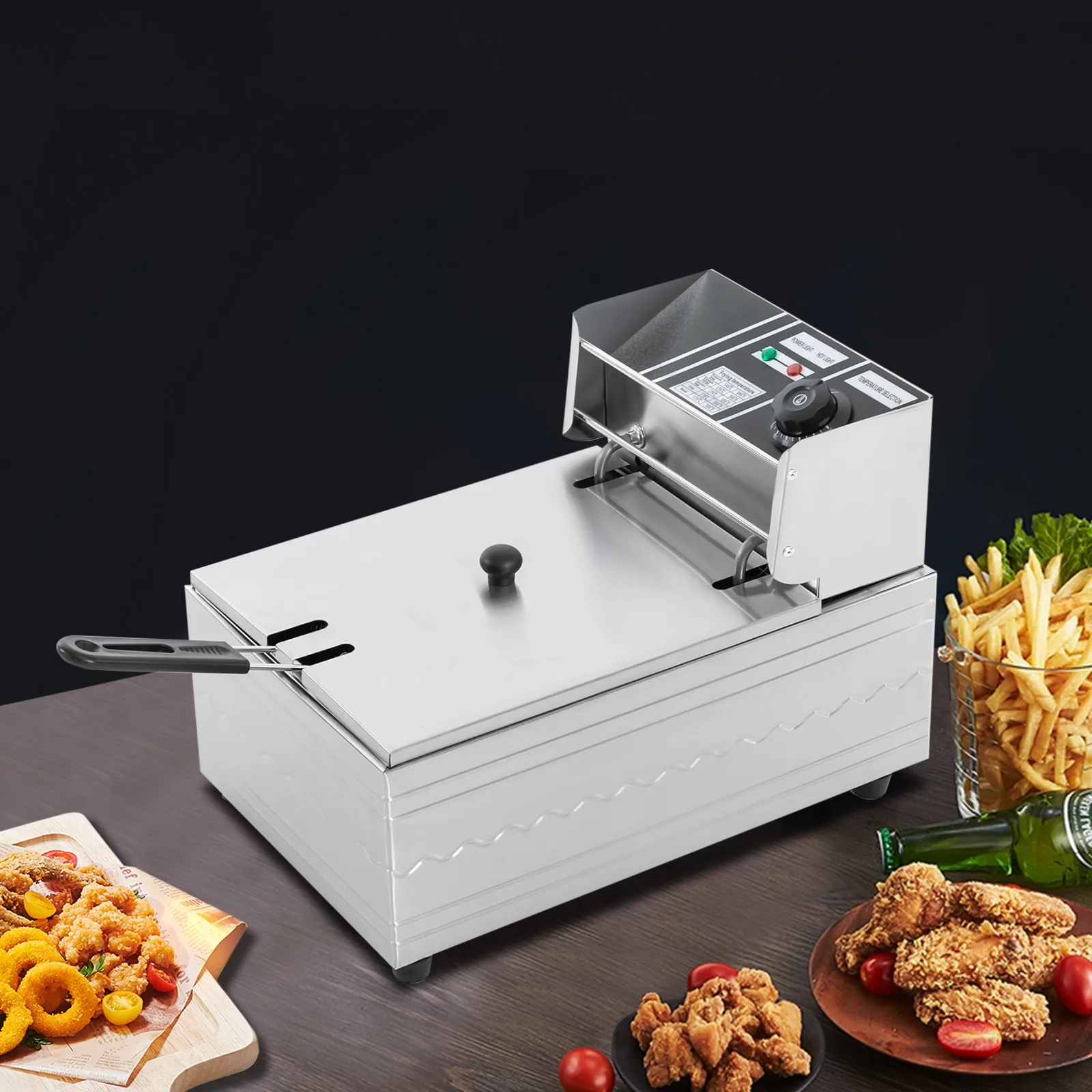 Rectangular Fryer Silver Electric Fryer,6L Tabletop Stainless Steel Rectangular Fryer ...