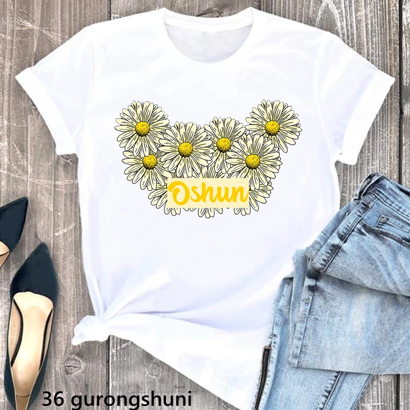 

Oshun With Sunflowers Classic Graphic Print T Shirt Women'S Clothing Summer Short Sleeve Tshirt Femme Harajuku Shirt Streetwear
