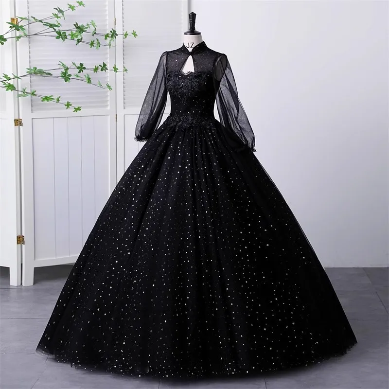 Elegant Quinceanera Vestido De Baile De Queensenia Full Sleeves Black Homecoming Party Dresses High Neck Plus Size s