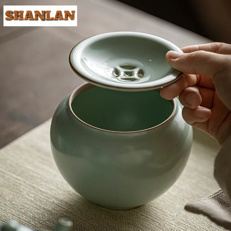 400ml Azure Ru Kiln Porcelain Jianshui Antique Teapot Holder Writing-brush Washer Water Washing Slag Tank Household Chaxi Craft