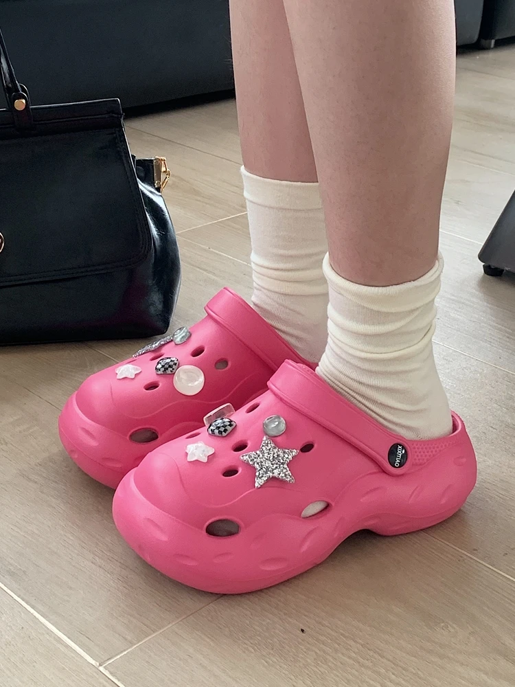 Women Garden Shoes Outdoor Beach Sandals Star Hole Shoes For Women's Slippers Summer EVA Thick Soled Sandals Cover Toe Slippers