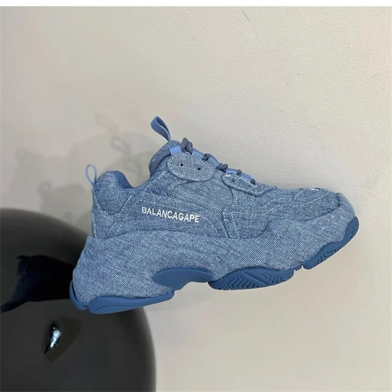 

Blue Denim Dad Shoes Women's Casual Sports Shoes Autumn New Versatile Retro Niche Thick Sole Elevated Female Sneakers