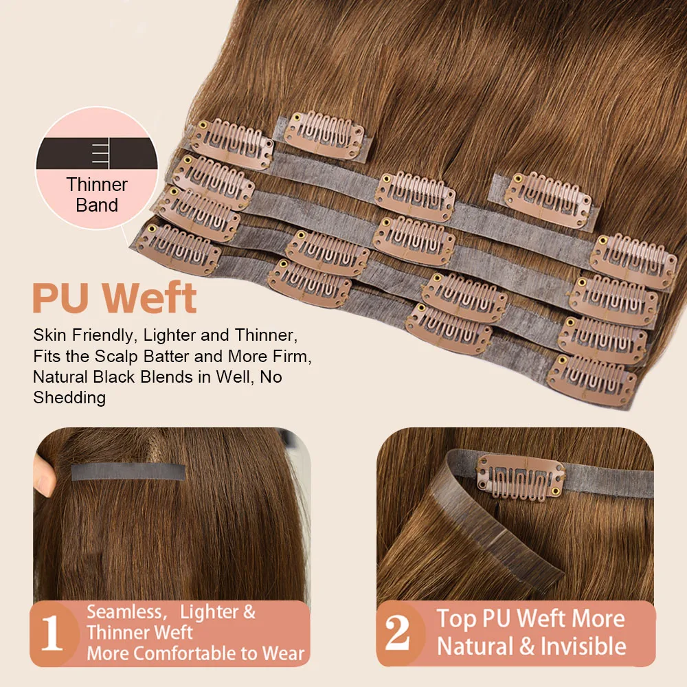 Straight Seamless Clip In Real Human Hair Hair Extensions 6Pcs 120g Seamless Invisible Brazilian Clip In For Woman
