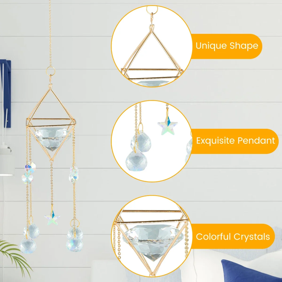 NewCrystal Suncatcher Colorful Crystal Prism Pendant Sparkling Crystal Hanging Ornament DIY Window Hanging Decoration