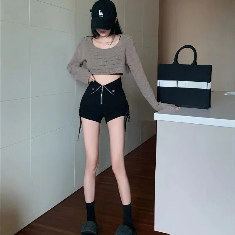 Chic Design Zipper Shorts Jeans Women Loose High Waist Short Vaqueros New  Summer Y2k Beige Pants Streetwear Denim Wide Leg Pant