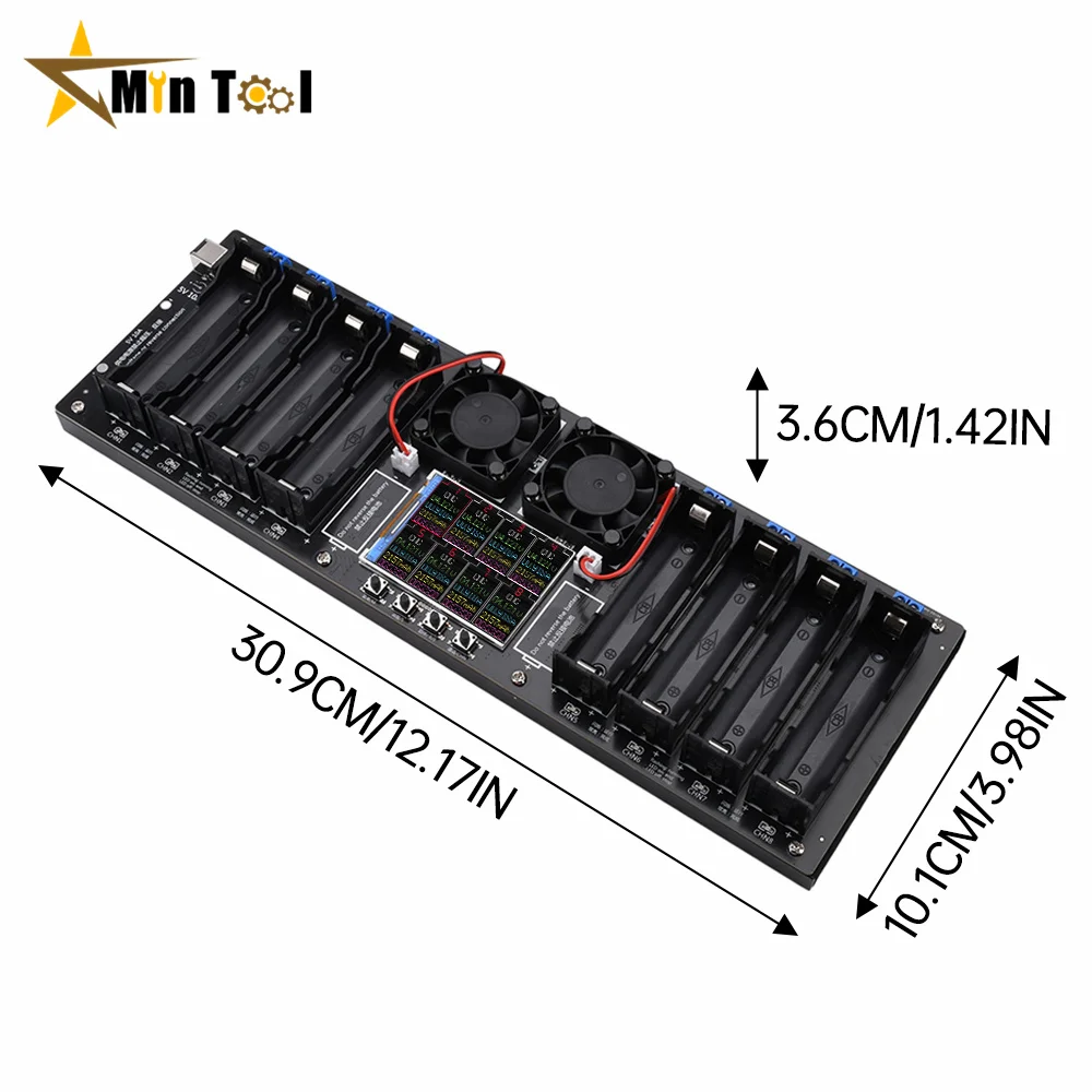 8 Channel 18650 Lithium Battery Capacity Tester Module MAh MWh Digital 18650 Battery Power Detector Tester Module Type-C 2