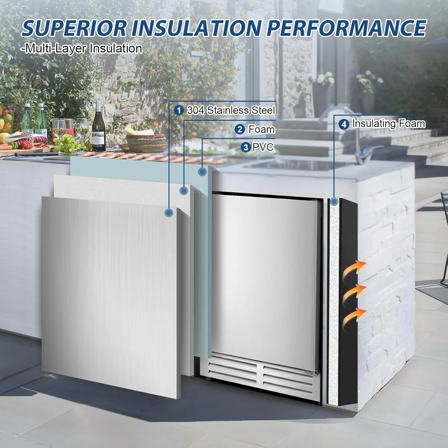 Refrigerator Outdoor, Under Counter Beverage Cooler for Patio, Built-in Drink Fridge 210 Cans, with Stainless S