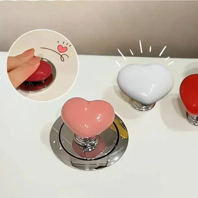 Heart Shape Toilet Presser Love Toilet Press Button Bathroom Water Tank Buttons Push Switch Bathing Room Decor Nail Protector toilet presser