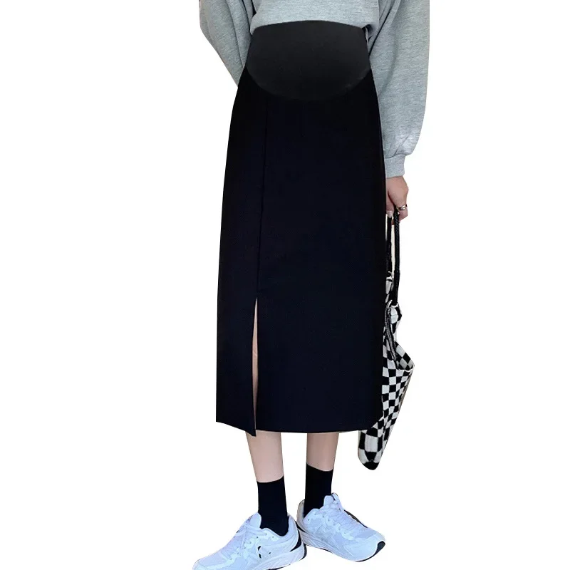 Maternity High Waist Slimming Knitted Woolen Mini Skirt A- Line Split Autumn Winter for Pregnant Women