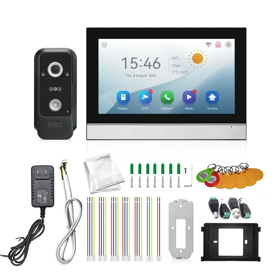 Tuya Smart WiFi video intercom product package list with indoor monitor outdoor doorbell and accessories