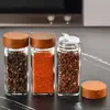 Transparent Storage Tank Glass Sealed Spice Jars Dispensing Bottles Storage Tool Square Spice Jar with Acacia Wood Lids 3