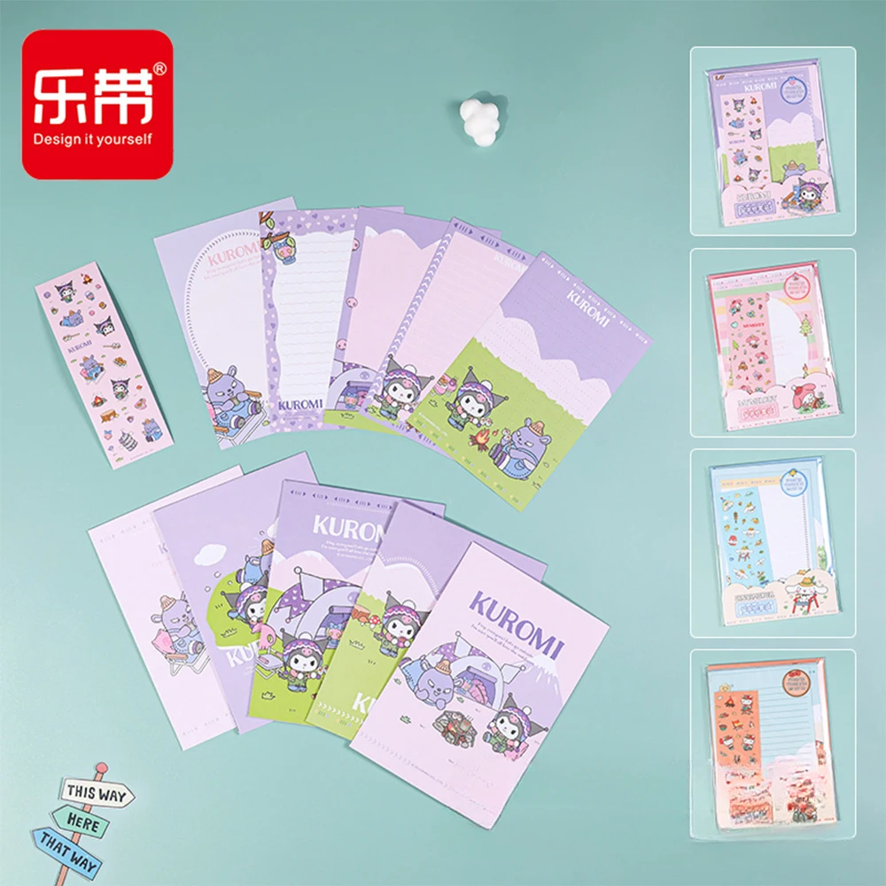 Sanrio Sticky Note Message Sticker Set Kawaii Cute Greeting Card Envelope Paper Kuromi Cinnamoroll Message Sticker Set Notebook